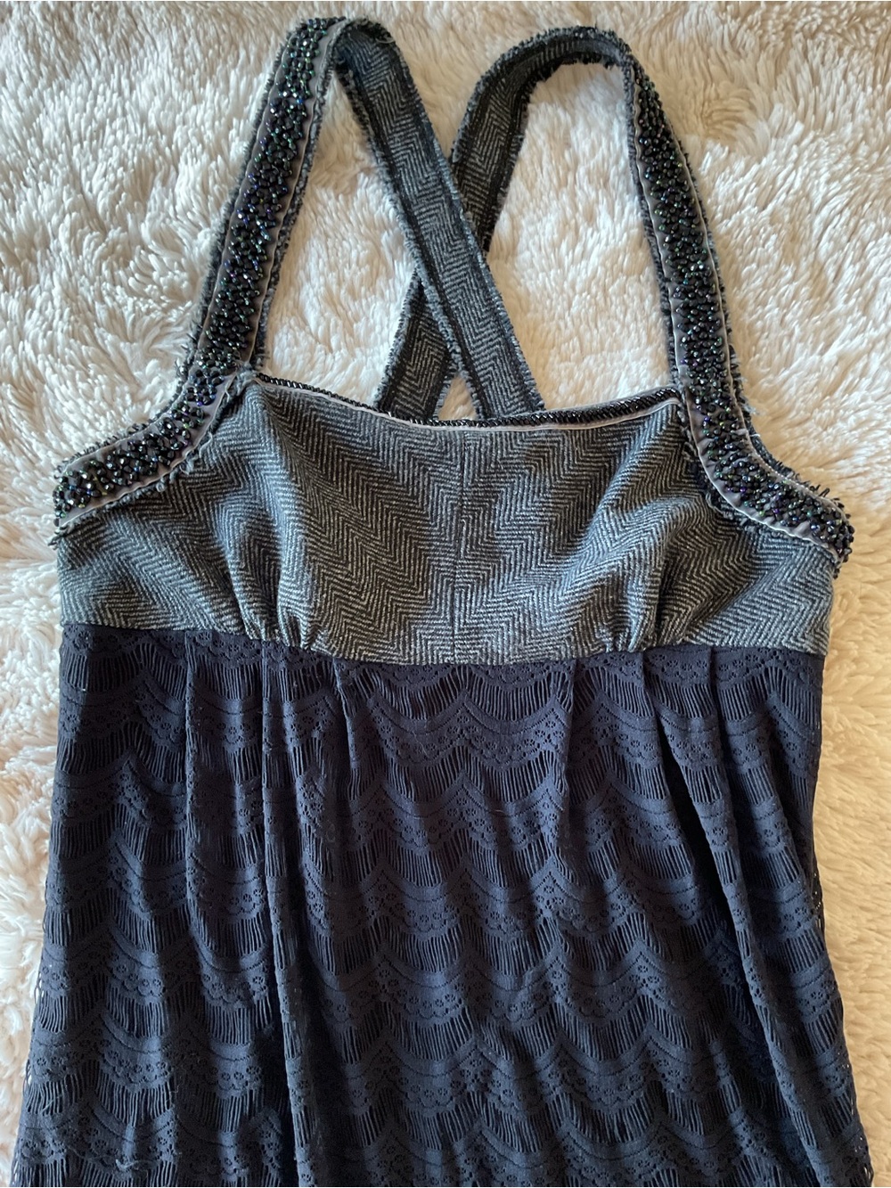 Free People all The Right Moves Gray and Black Beaded Tweeted Lace Dress - Picture 7 of 8